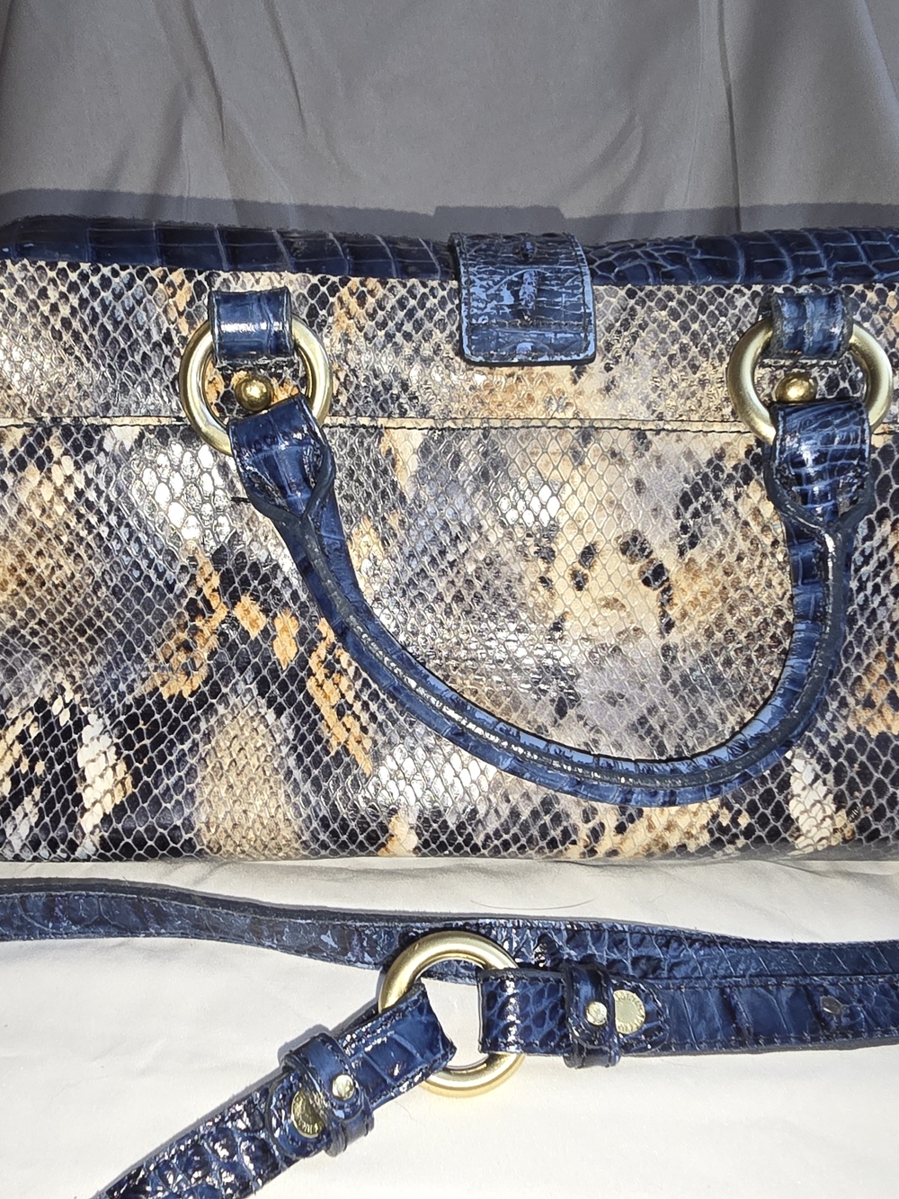 Brahmin Navy Snake-Embossed Leather Satchel - Picture 4 of 9